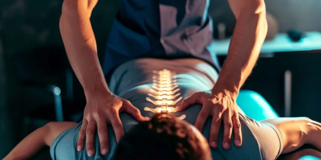 Chiropractor performing spinal manipulation to improve flexibility and reduce pain